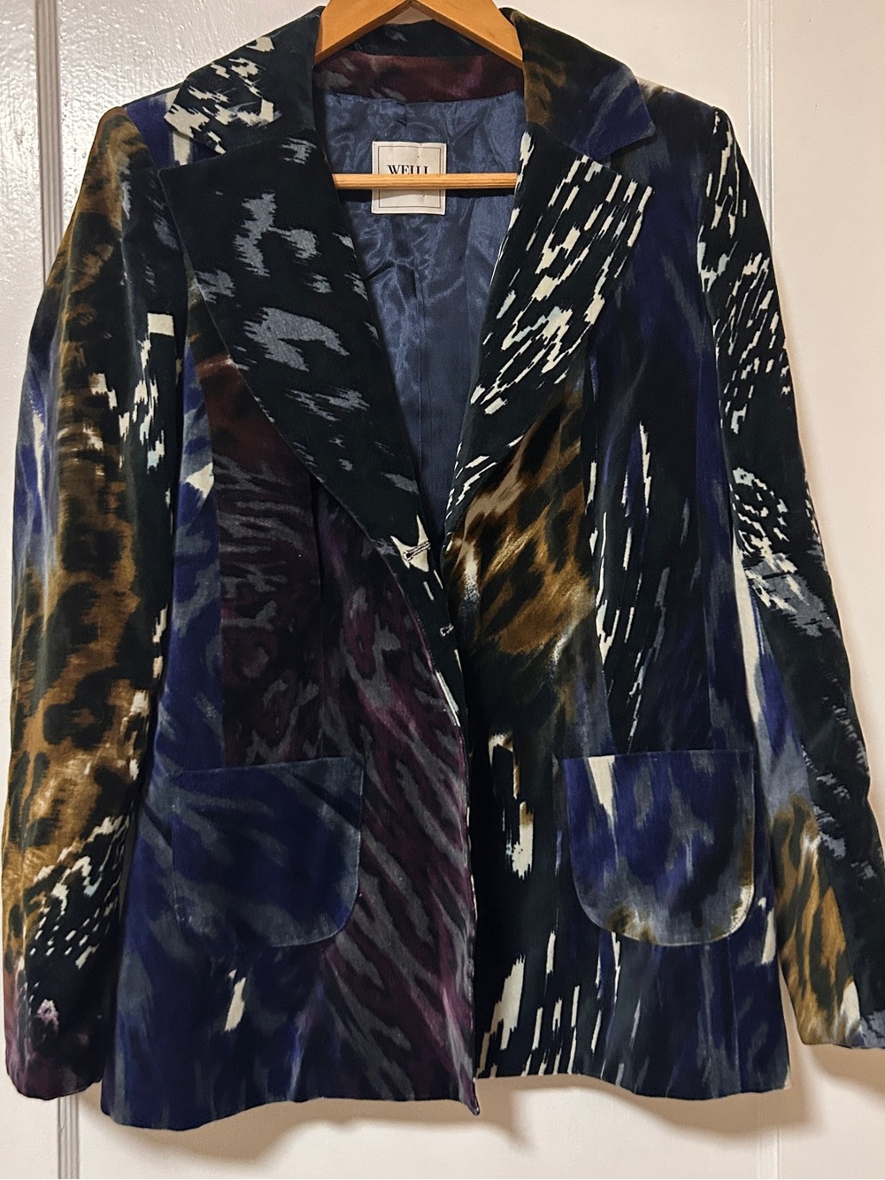 WEILL Velvet Blazer Jacket Womens 10 Multicolor Abstract Print Art to Wear